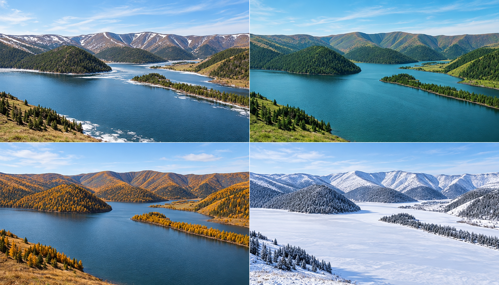 AI улирлын дүрслэл / AI seasonal illustration: spring, summer (top); autumn, winter (bottom).