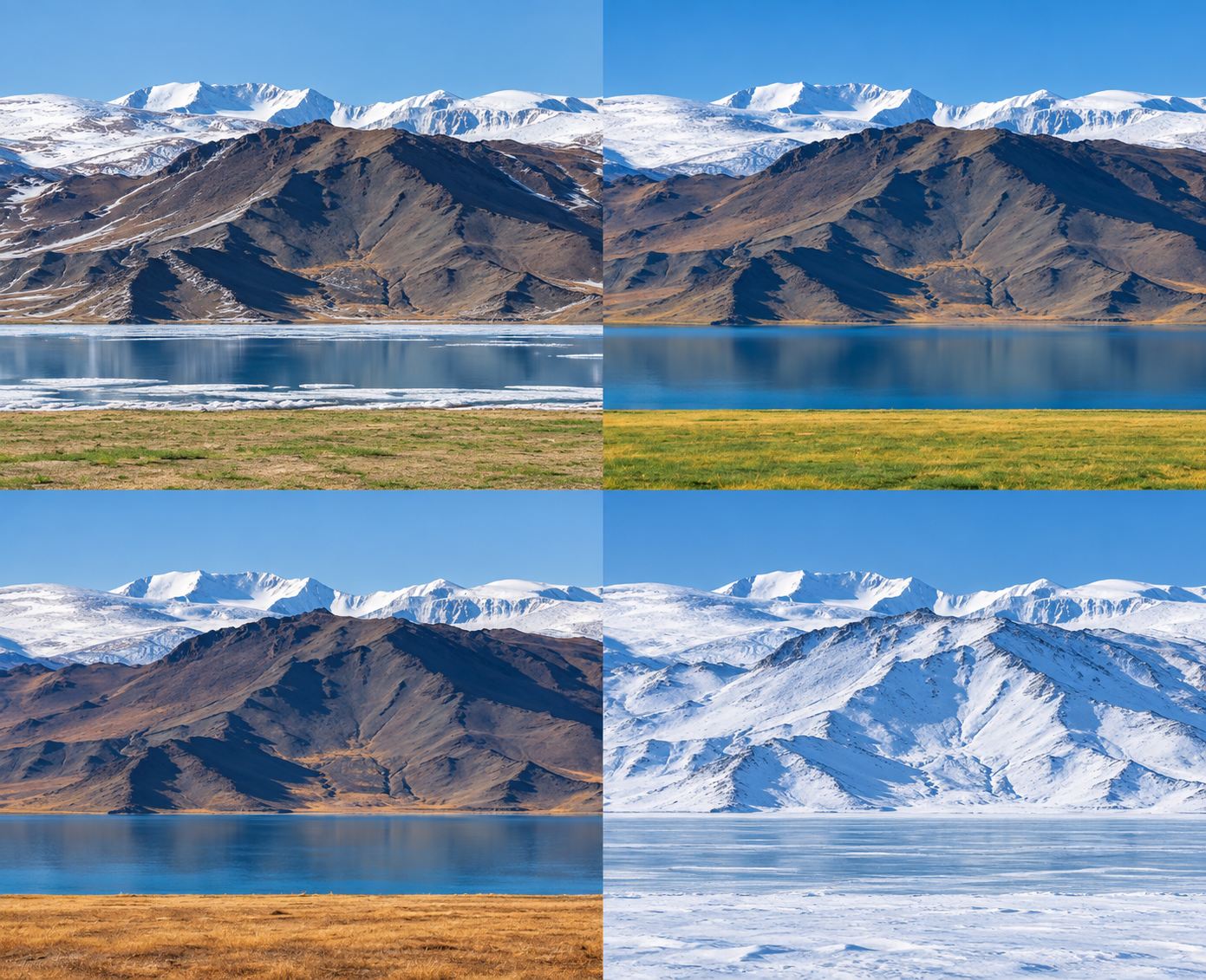 AI улирлын дүрслэл / AI seasonal illustration: spring, summer (top); autumn, winter (bottom).